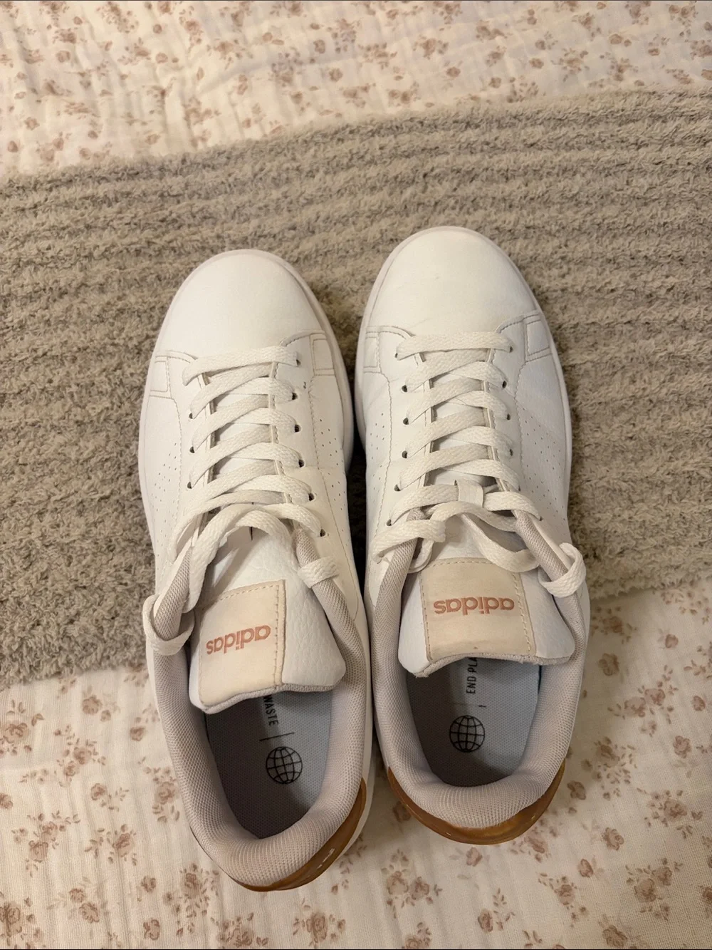 adidas White Leather Low-Top Sneakers with Gold Logo Accents